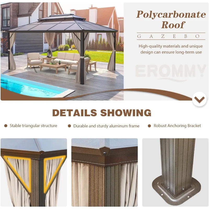 شرفة شرفة 12 × 16 قدمًا مع سقف مزدوج وإطار من الألومنيوم وستائر شبكية وجناح خارجي #5