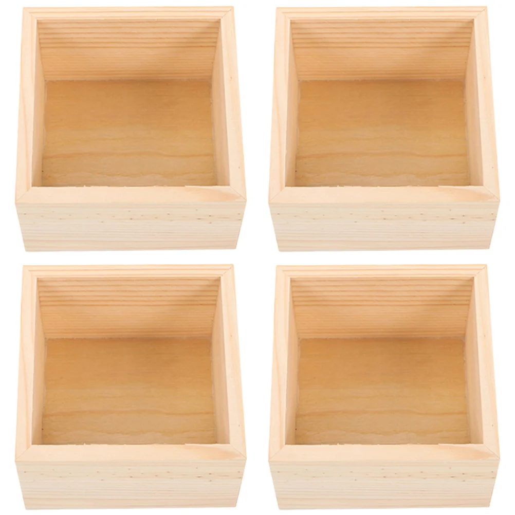 

4 Pcs Tray Handicraft Wooden Box Unpainted Nesting Crates Cube Storage Organizer