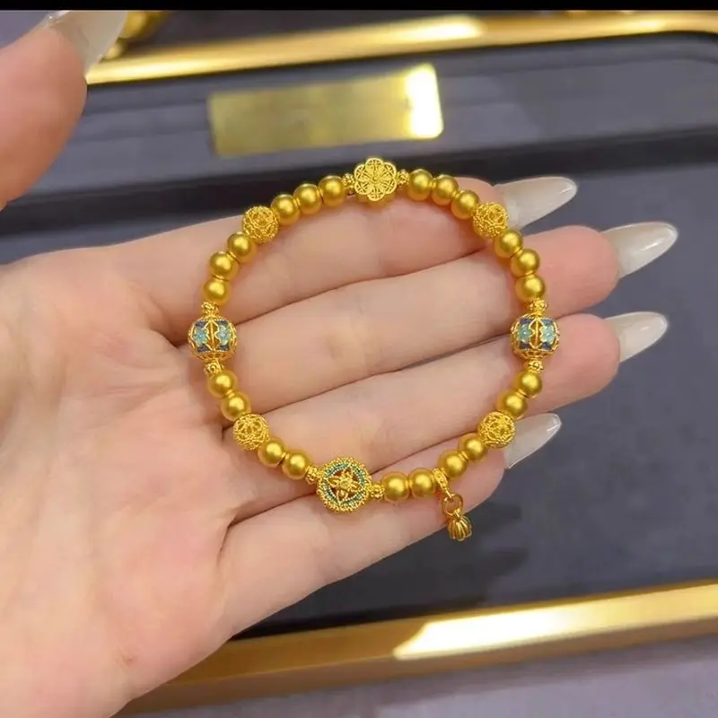 2026New Gold Plated Long Lasting Sand Gold Bracelet Women Lucky Lotus Exquisite Luxury Jewelry Birthday Gift for Girlfriend