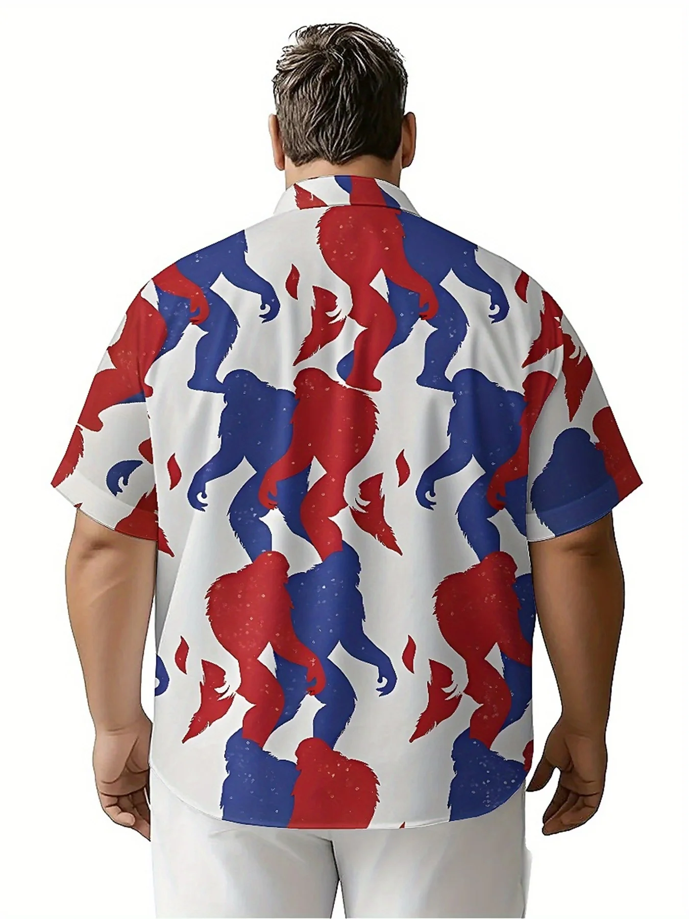 Men's Plus Size Hawaiian Shirts Mysterious Sasquatch Print pattern,Unisex Baggy Aloha Shirts,summer Alternative Clothing