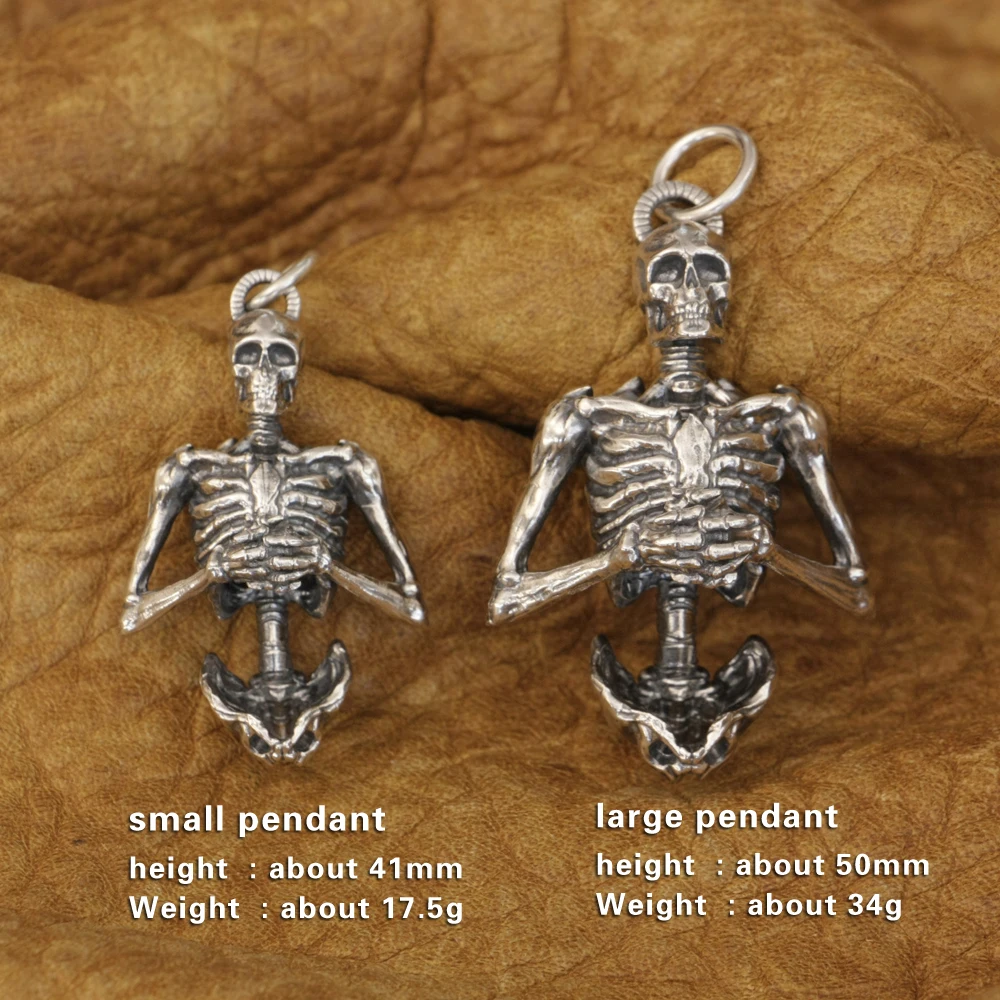 925 Sterling Silver Details Skull Pendant Mens Biker Punk Style TA375 BZ