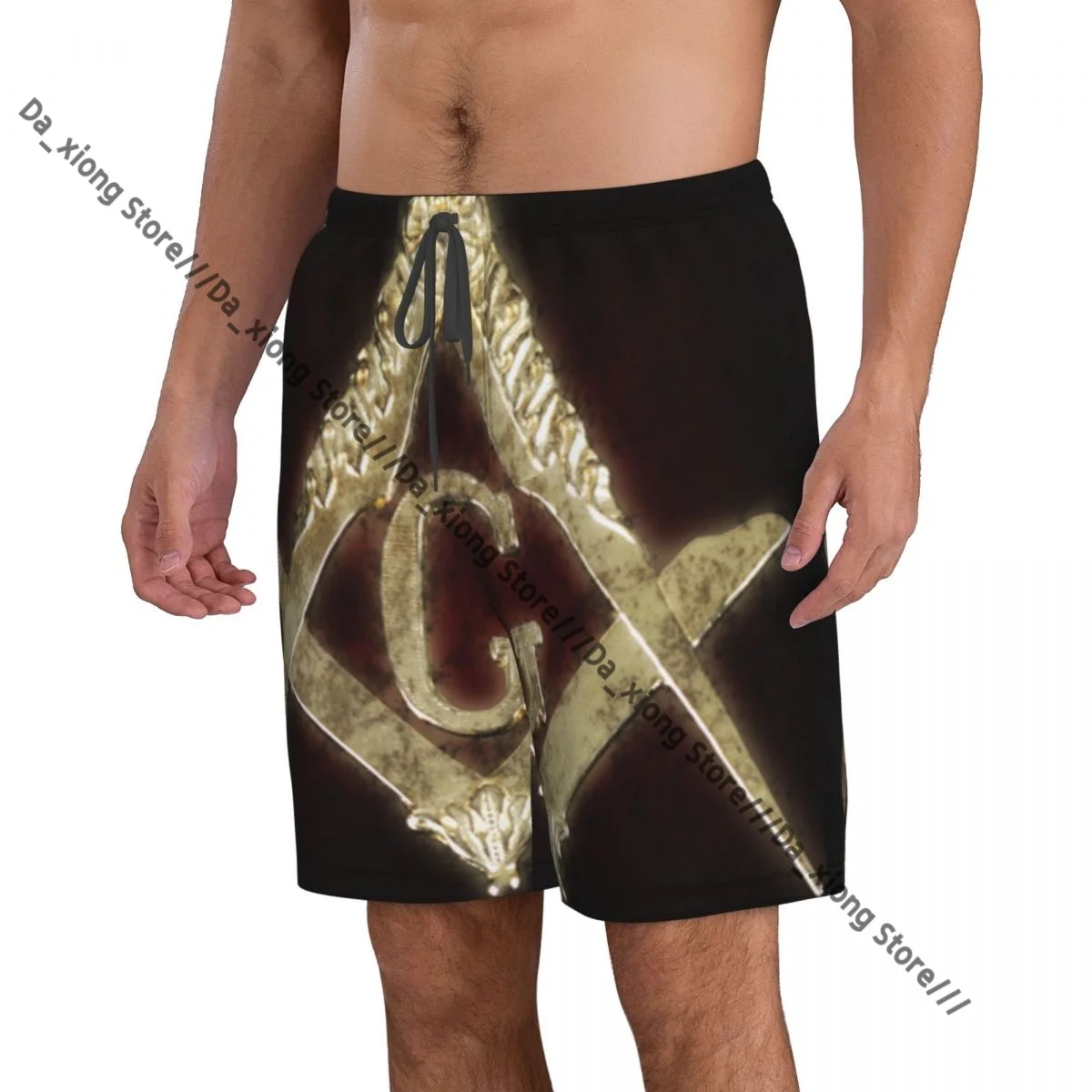 Mens Swimming Shorts Swimwear Ancient Freemasonry Medal Square Compass Trunks Swimsuit Beach Wear Boardshorts