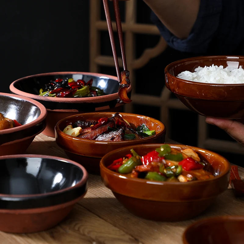 

Traditional Chinese Cercs Rice Bowl Sted Meat And Chien Soup Bowl Coarse Porcelain Small Bowl for Hot Pot And Cooking