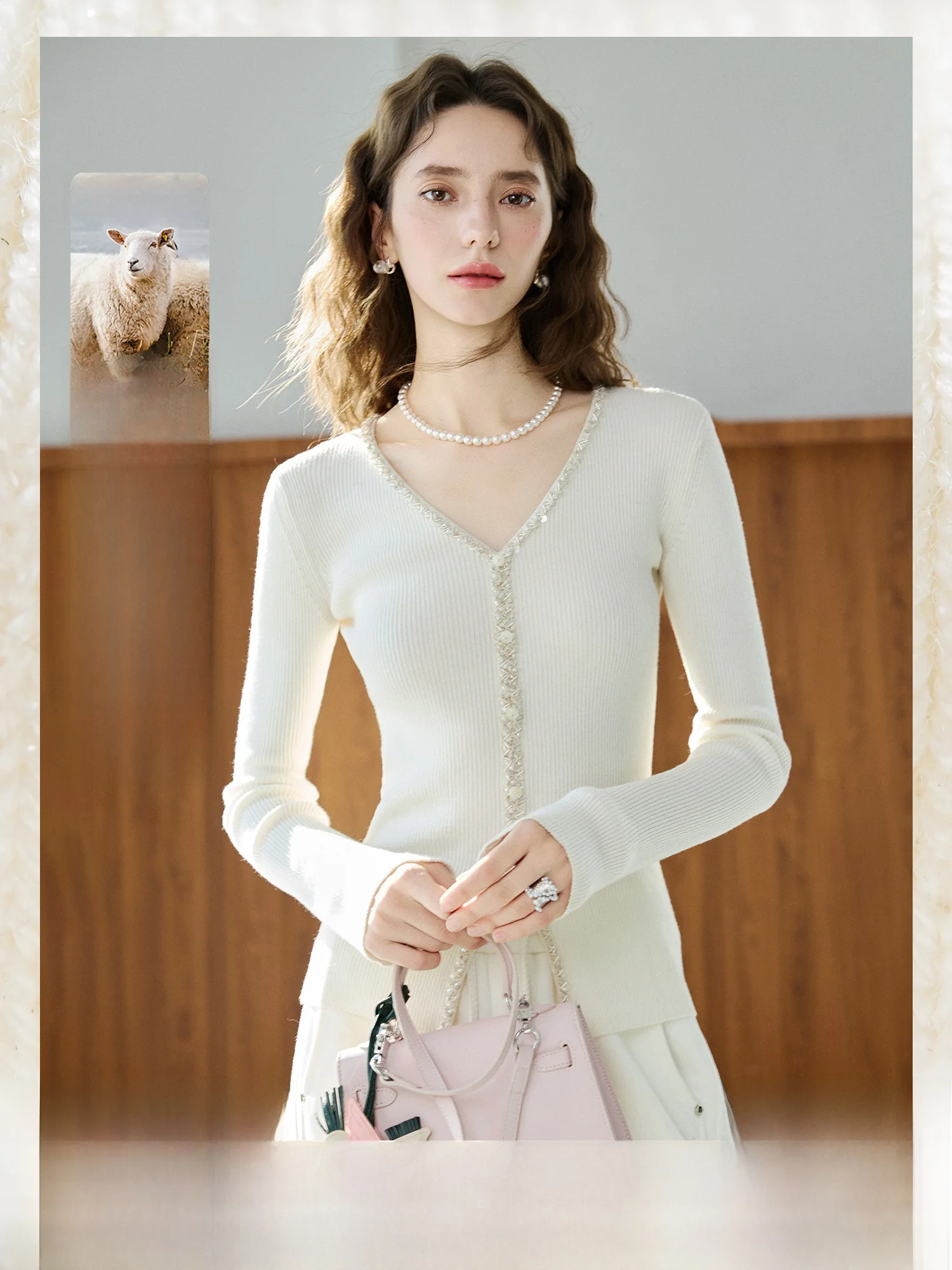 

Женский шерстяной вязаный свитер Ele V-Ne с V-образным вырезом, весенний, облегающий, с длинным рукавом, из мягкой полиэстеровой смеси, модный