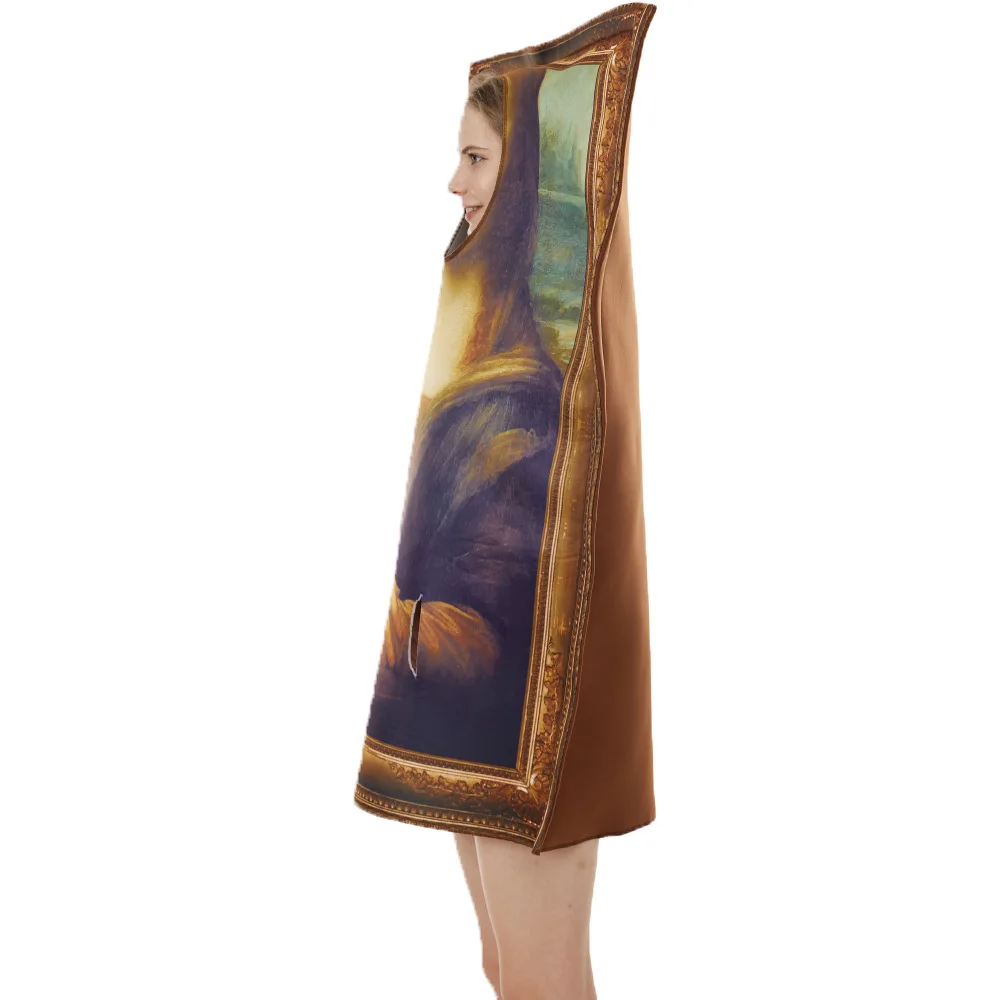 Cosplay Grappige Mona Lisa Muurschildering Kostuums Rekwisieten Voor Volwassen Unisex Spons Jumpsuit Halloween Klassieke Carnaval Fancy Dress Up Party