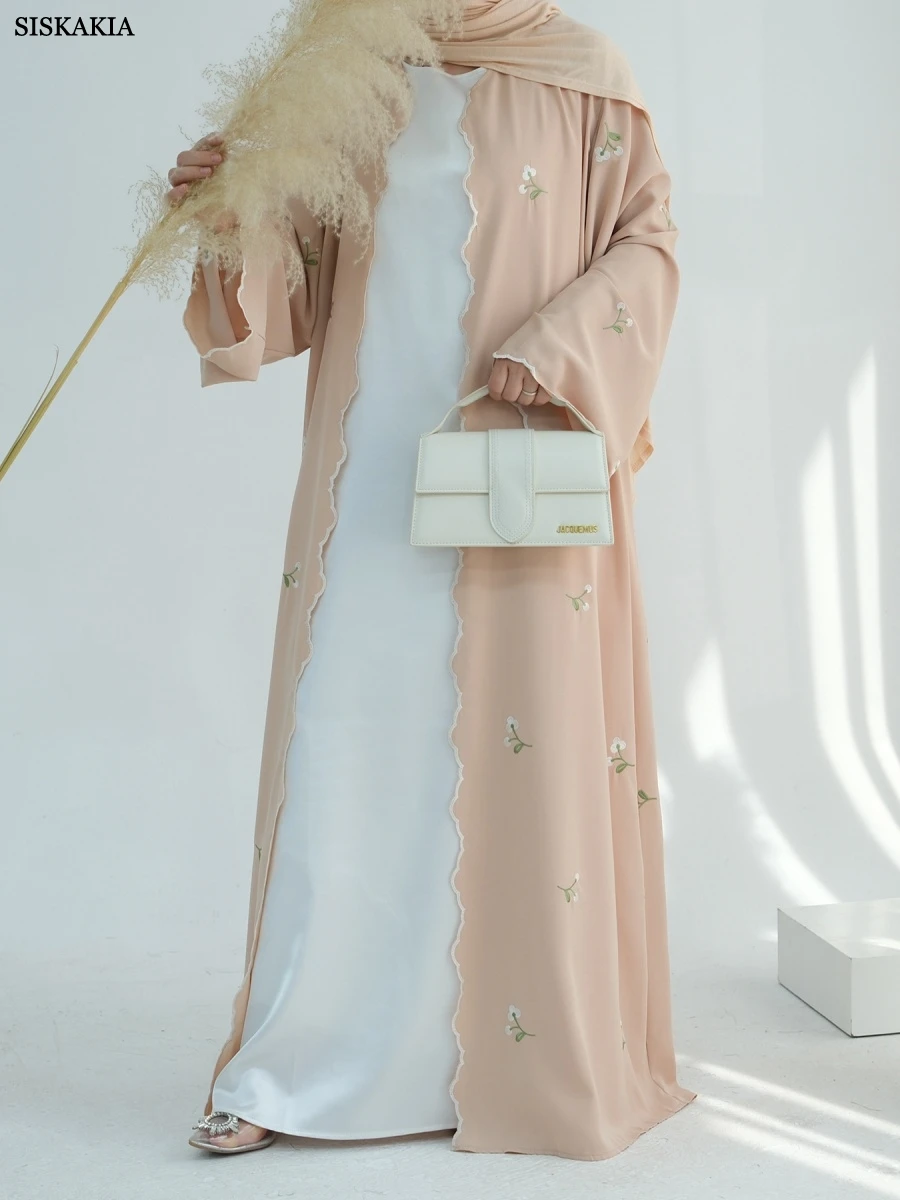 

Siskakia модное Дубайское элегантное мусульманское женское вечернее платье с цветочной вышивкой и открытой абайей 2025