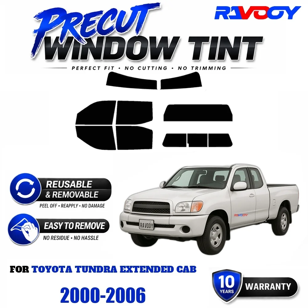 RAVOOY Precut Window Tint, Reusable Removable EPU Film, Custom Fit for Toyota Tundra Extended Cab 2000-2006, UV Heat Protection