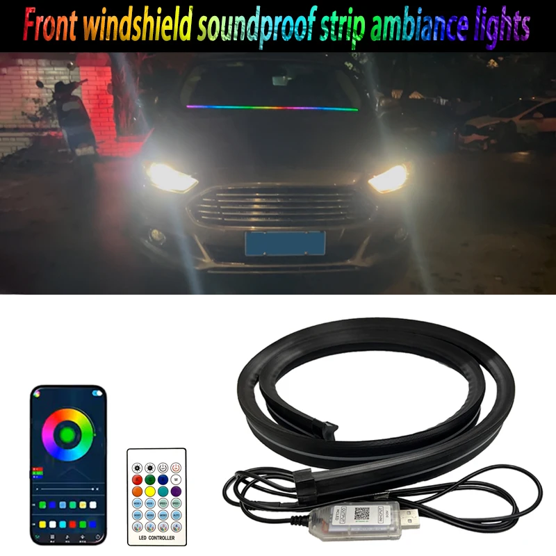 LED Ambient Strip Light 145CM Car Front Windshield Car RGB USB APP Control Remote Symphony Lamp Universal Auto Accessories