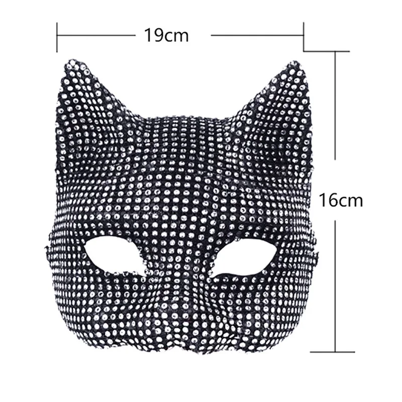 Le Cool New Halloween Diamond-Studded Cat Girl Mask Gloves Set, Long Style for Prank and Cosplay Party Dress-Up Props