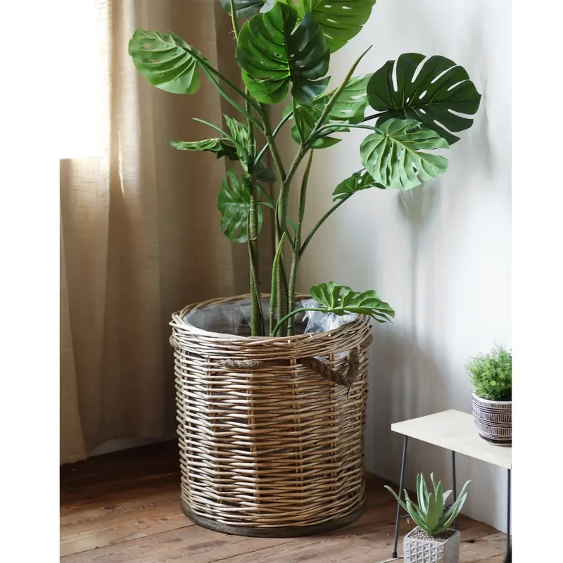 Large Rattan Woven Flower Basket Retro Willow Planter for Green Plants Living Room Terrace Decor Home Garden Pot Display