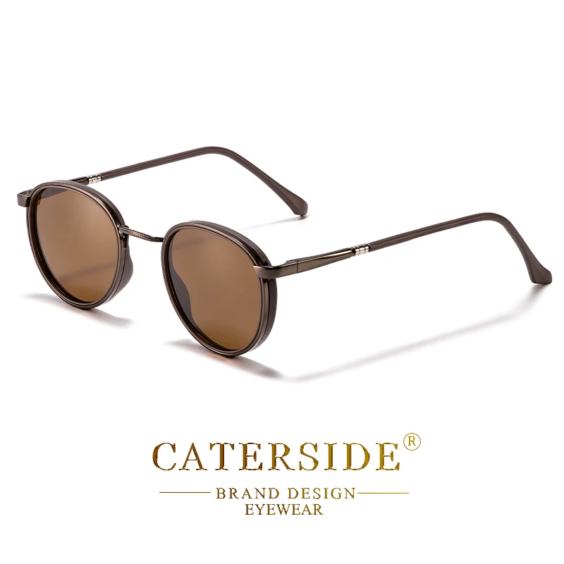 CATERSIDE Polarisierte runde Sonnenbrille für Herren, Hip-Hop-Stil, Metallrahmen, Federscharnier, Sonnenbrille für Damen, zum Fahren, Angeln, UV400 – Detail 13