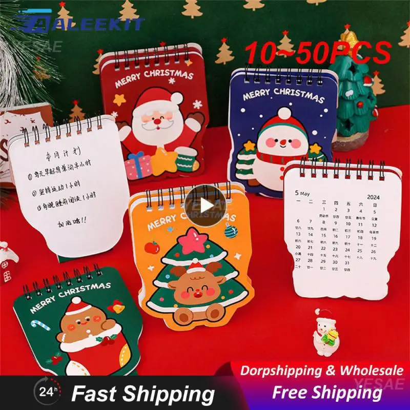 10~50PCS Christmas Decoration Mini Calendar Easy To Turn Pages Creativity Clear Triangular Base High Quality Writable