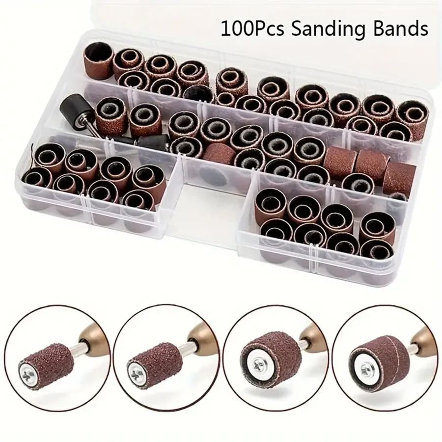 104 stücke Schleif bänder Hülsen Schleif trommel Körnung Pads Set, passend für Dreh werkzeug, Schleif band Bohr feile Maschine Bits für Nail Art