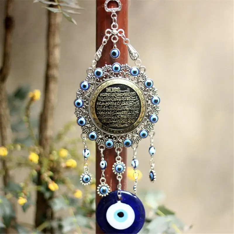 Unique Metal Fatima Hand Pendant with Blue Eye Handmade Blue Eye Hanging Decoration for Home Wall and Car Good Luck Amulet Gift