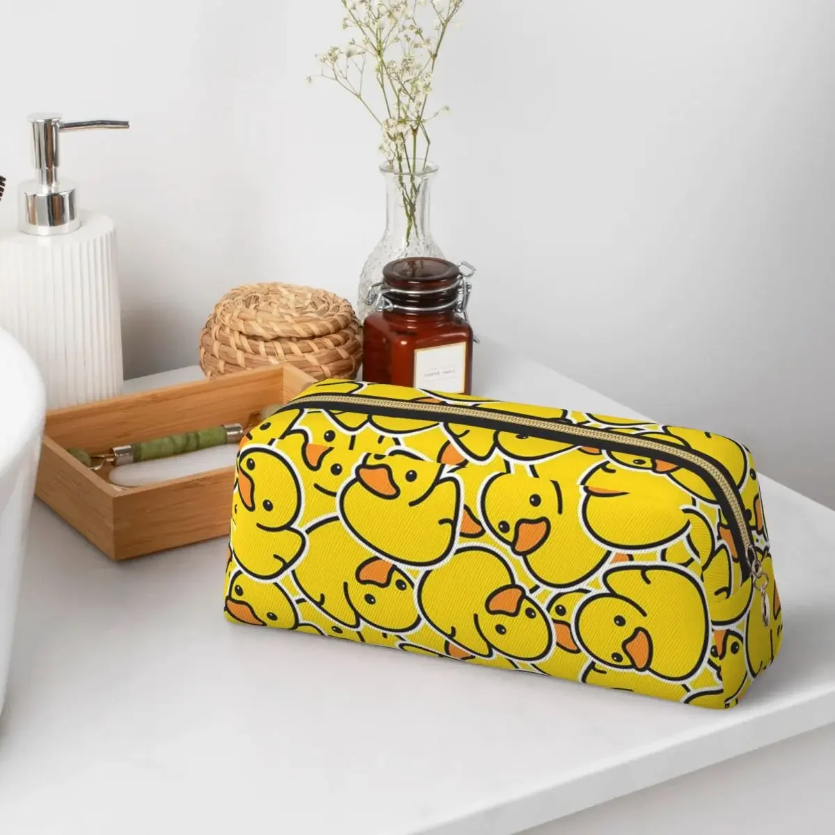 Yellow Bathtime Rubber Ducks Pattern Pencil Cases for Students Gifts Pen Box Pencil Bag Big Capacity Pencil Pouch Pen Holder