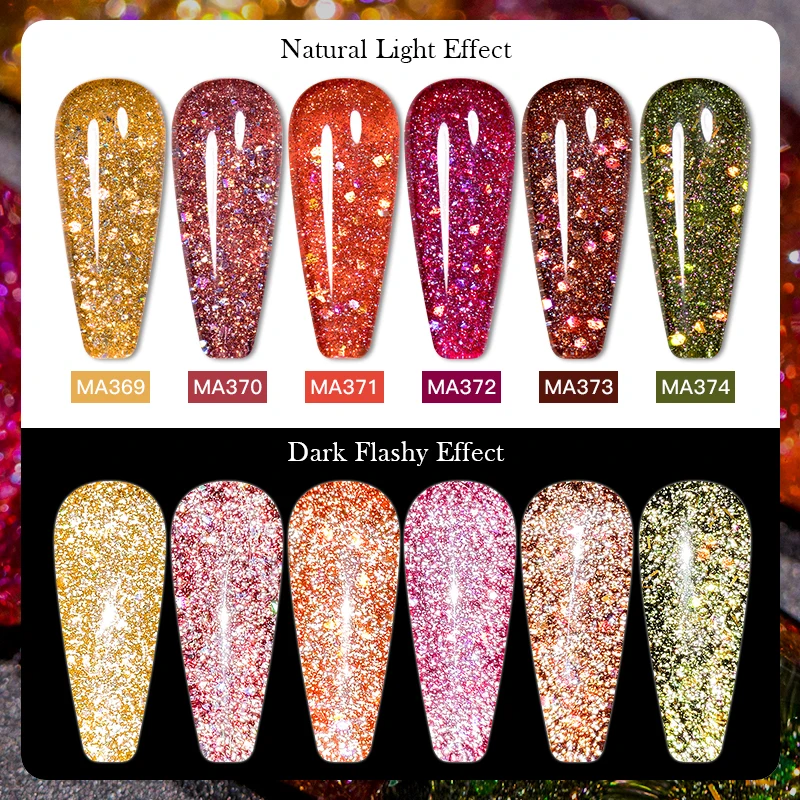 7ML Reflective Glitter Gel Nail Polish Brown Red Sparkling Flash Glitter Gel Polish Semi Permanent Varnish Soak Off UV LED Nails