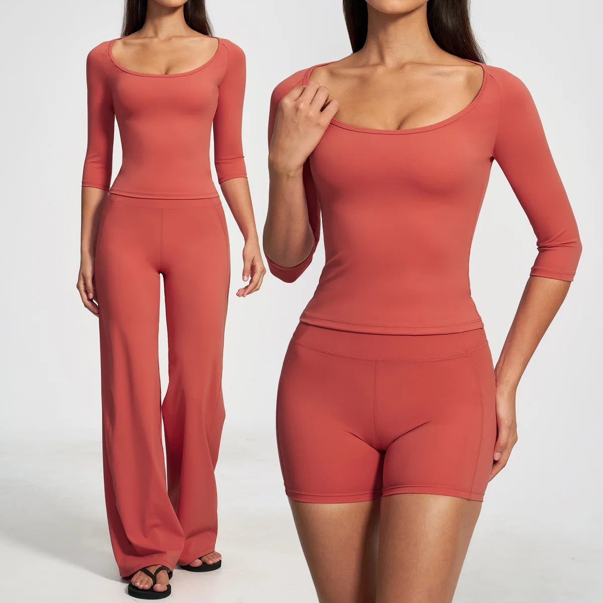 Yoga Suit 2PCS Gym Set Women Yoga Clothes Sportswear Workout Sport Shorts Half Length Sleeve Crop Top Flared Pants Athletic Wear