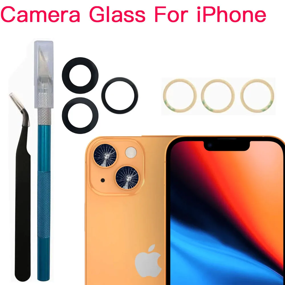 Back Camera Glass For iPhone 11 12 13 Mini Pro Max X XR XS Max Rear Camera Lens Cover With Adhesive And Repair Tools Replacement
