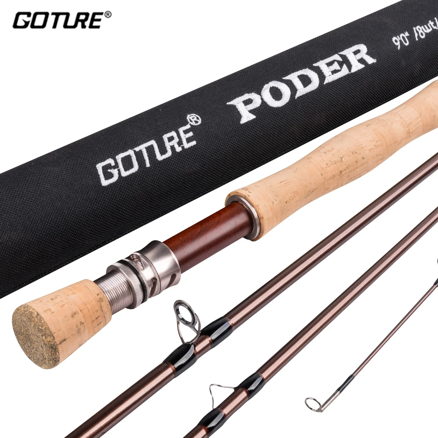 

Goture PODER Fly Rod 2.7M/9FT Carbon Fiber Portable 4 Sections 4/5/7/8WT Fly Fishing Rod with Tube for Trout Bass Fishing Pole