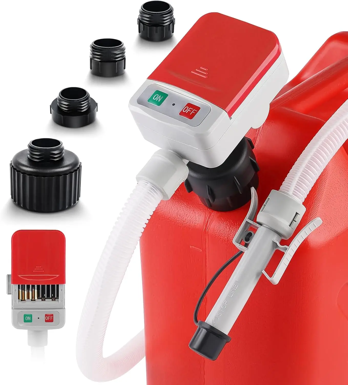 

Портативный насос для перекачки топлива с датчиком автоматической остановки, 4 адаптерами и шлангом 51 дюйм, 3,2 галлона в минуту, для бензина, дизельного топлива и масла - красный