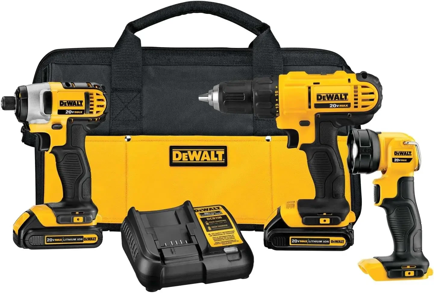 DEWALT 20V MAX Cordless Drill/Driver and LED Work Light Power Tool Combo Kit, 3-Tool,2 Batteries and Charger Included (DCK340C2)