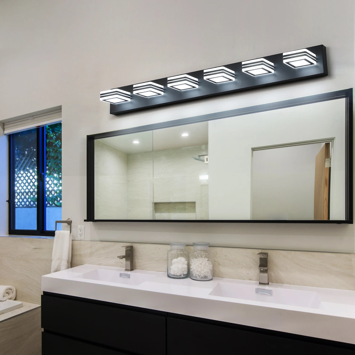 

LED Modern Black Vanity Lights, 6-Lights Acrylic Matte Black Bathroom Vanity Lights Over Mirror