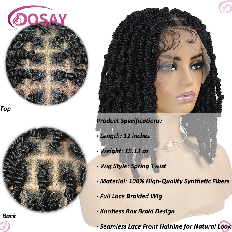 Short Passion Twist Braided Wigs Synthetic Lace Front Wig Knotless Box Bob Braid Wigs For Black Women Spring Twist Braiding Hair