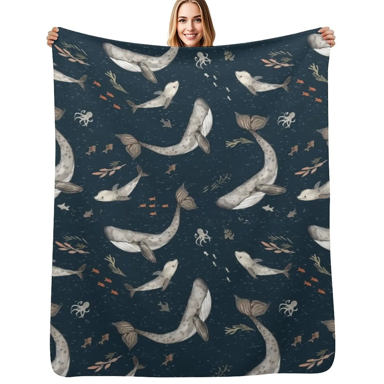 

Whales watercolor Throw Blanket Baby cosplay anime Furrys Blanket