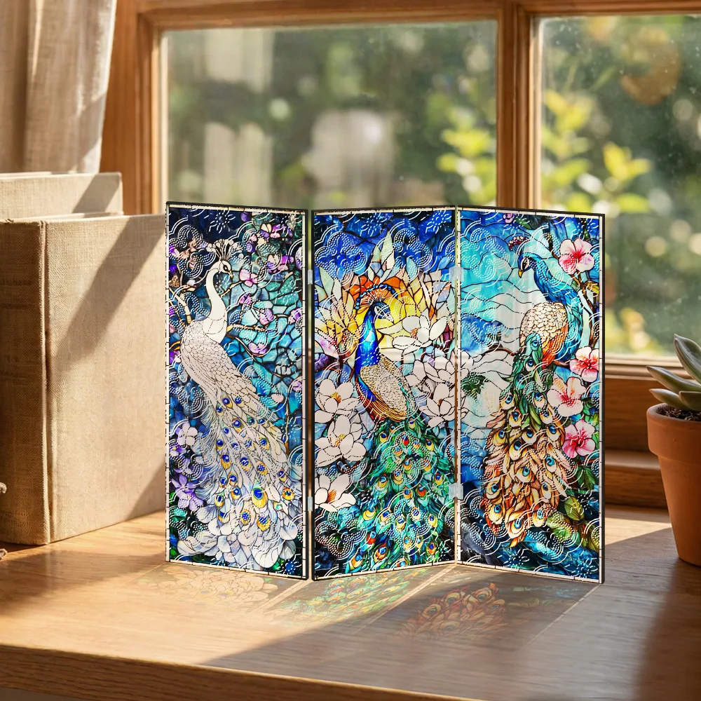 Painted begonia pattern folding screen, translucent acrylic screen table decoration painting, entrance TV cabinet decoration