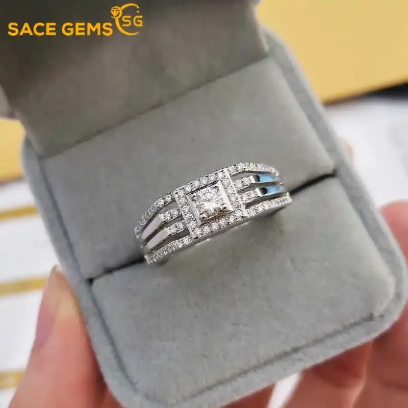 

SACEGEMS GRA Certified D Color 4mm Moissanite Ring for Men S925 Sterling Silver Wedding Diamond Band Party Luxury Fine Jewelry