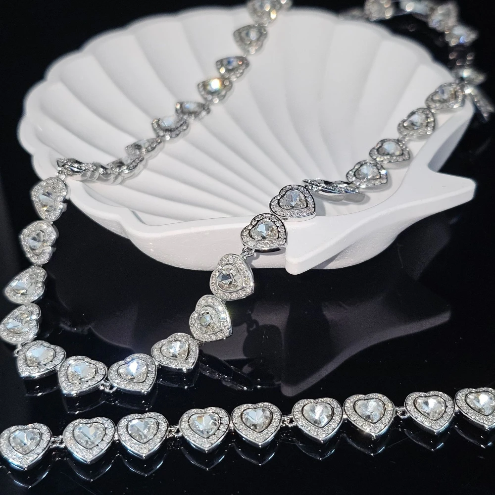 YEEVAA White Crystal Heart Pave Cubic Zirconia Necklace Bracelet Earrings Engagement Wedding Jewelry for Women Bridal Gift