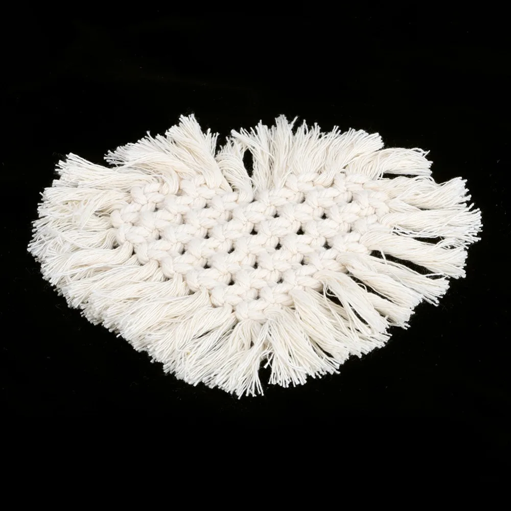 4Pcs Cotton Thread Cotton Cup Coaster Light Weight Flexible Heat Insulated Pad Practical Heart Shape Rope Woven Coaster