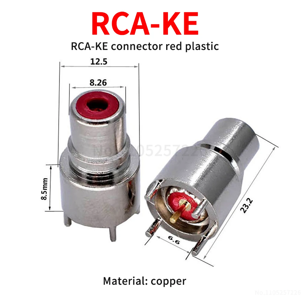 RCA-KE connector Red plastic 4-pin RCA socket PCB-mount female connector copper vertical 4-pin AV female connector (1 pcs)