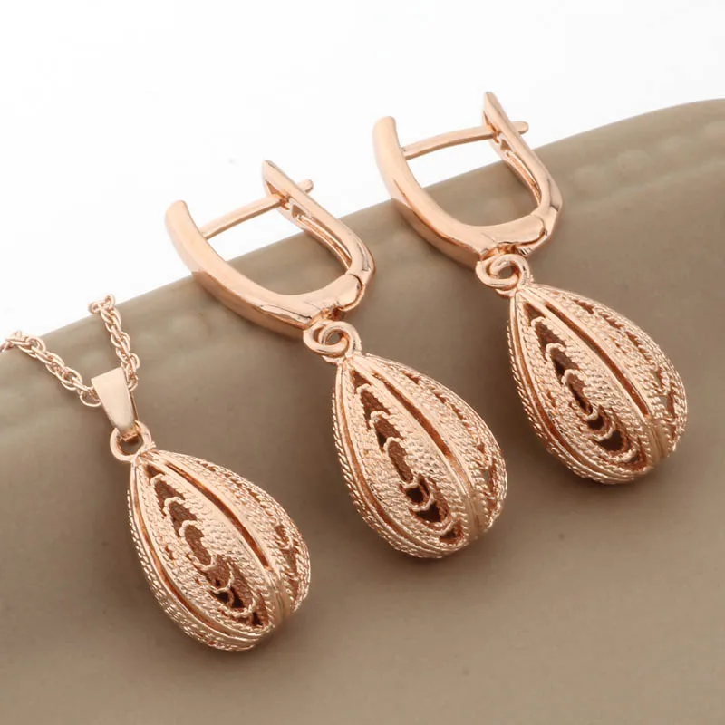 New Unique Hollow Elegant Female Set 585 Rose Gold Color Bridal Jewelry Sets Wedding Jewelry Sets Daily Modern Women's Earrings image 2