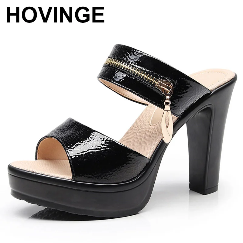 

2025 Plus Size33-43Top Quality Patent Leather Slippers for Women NewHigh Heels Slides Women Platform Outdoor Office Slides