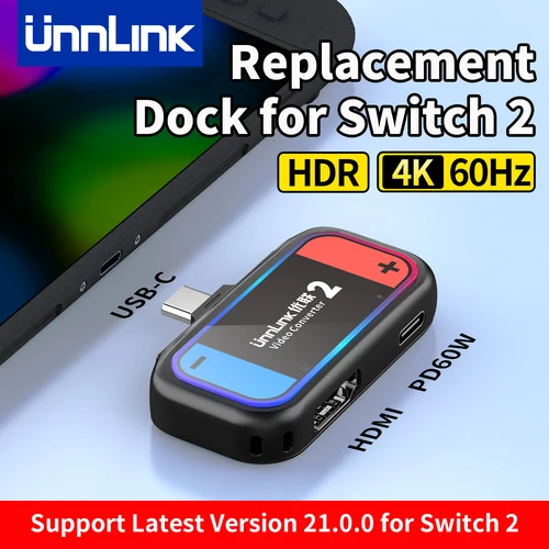 Estación de acoplamiento portátil Unnlink para Nintendo Switch 2, mini base de viaje con salida HDMI 4K y carga PD para NS2 a TV/Monitor