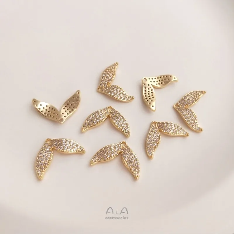 Full Zirconium Fishtail Pendant 14K Gold Color Whale Mermaid Tail Pendant Handmade DIY Jewelry Earrings Accessories view 2