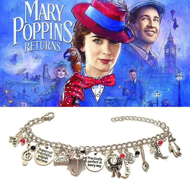 Women Fashion Mary Poppins Vintage Charms Bracelet Bangles Gemstone Crystal Beads Chain Links Bracelets Christmas Jewelry