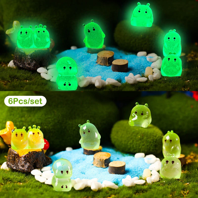 

6Pcs Cute Mini Specter Figurine Glowing Alien Ornament Micro Landscape Decoration Dollhouse Miniature Toy