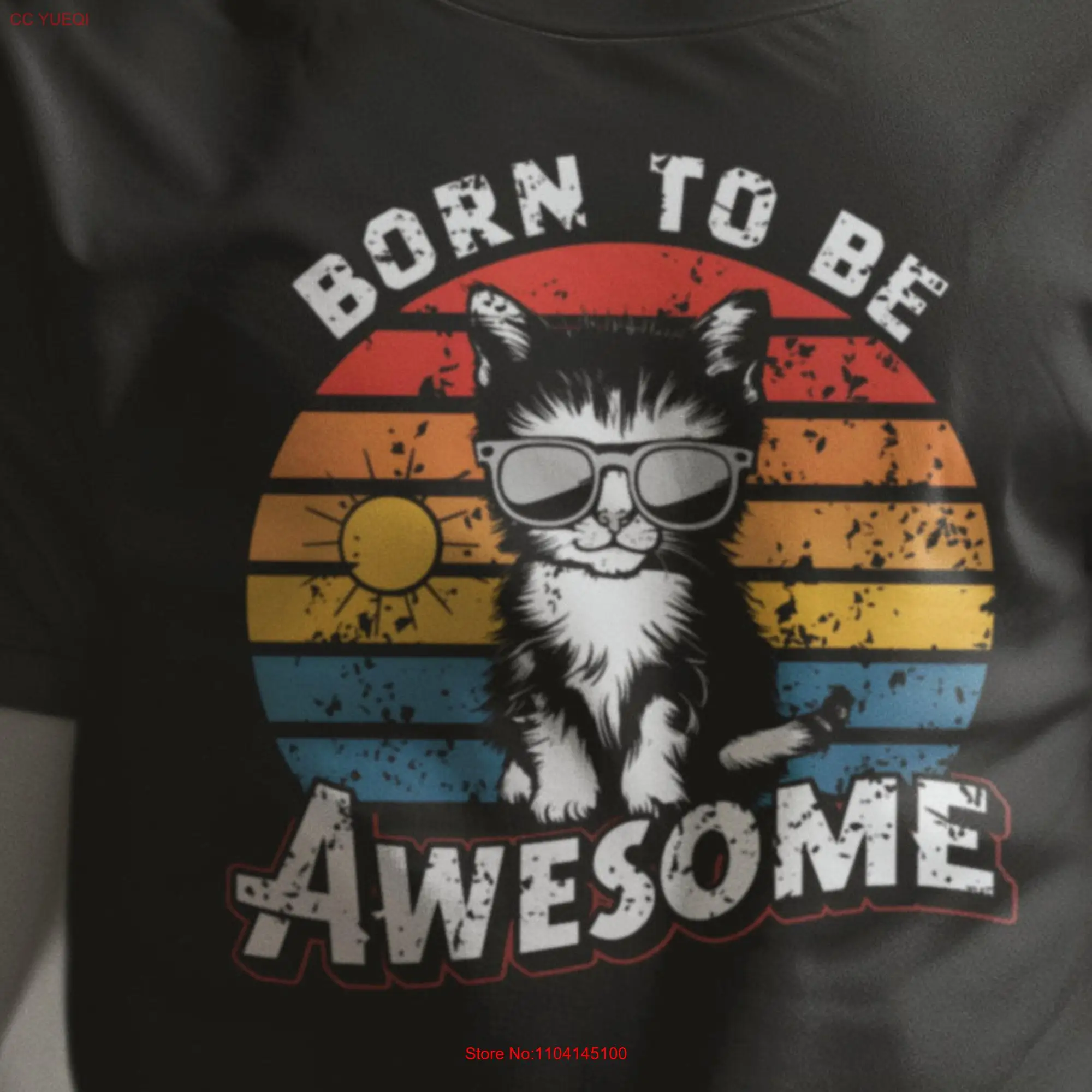 Born to be Awesome T Shirt Cool Cat Lover Dad funny Mom s for Birthday long or short sleeves