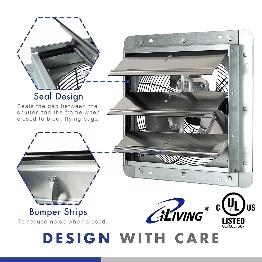12 Polegada ventilador de exaustão montagem na parede termostato do obturador automático controlador velocidade variável 960 cfm ventilação industrial silenciosa