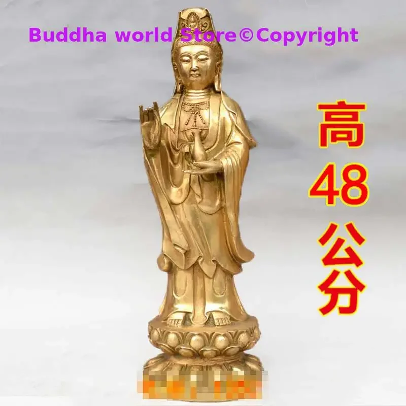 48cm huge Southeast Asia HOME Family safety healthy Effective protection copper Standing Avalokitesvara Guanyin buddha statue