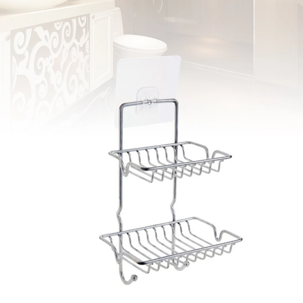 

Double Layer Waterproof Soap Bathroom Shower Dish Holder No Nails No Drilling Storage Rack Kitchen Bathroom Office