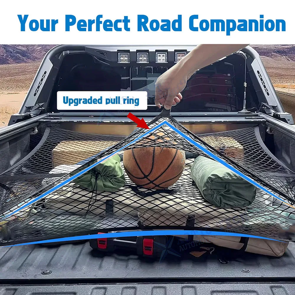 Universal Large Car Cargo Net with 6 Hooks Double-Layer Elastic Mesh Luggage Cargo Storage Net For Van Truck Mesh Network Pocket