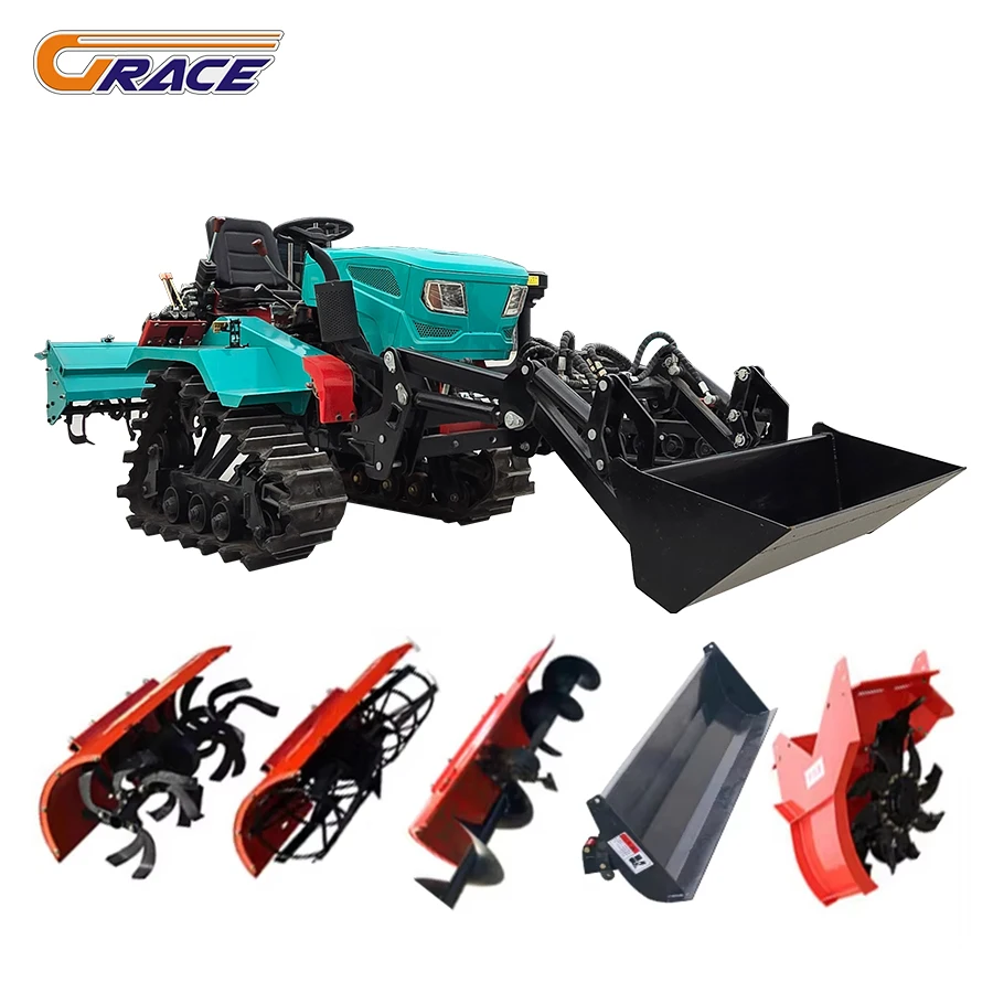 Crawler Tractor Drop Spreader With Front End Loader 50HP Rotary kubota Engine Japanese Engine 4x4 Diesel Micro Farm Tractor