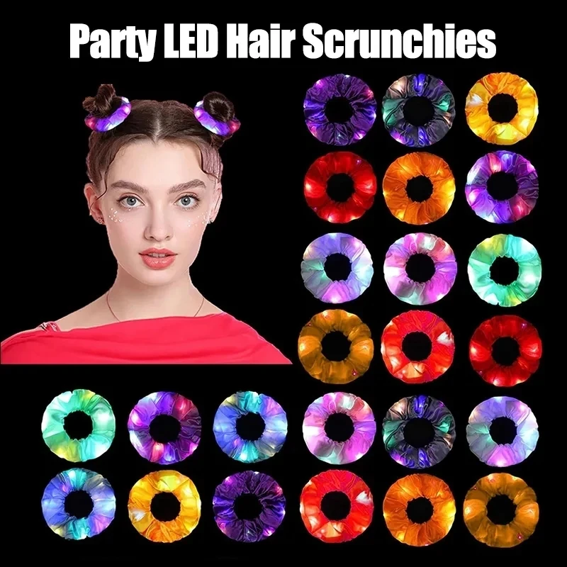 10-100Pcs LED Glow-in-the-dark Large Sausage Headband Girl\'s Ponytail Headpiece Glow-in-the-dark Hair Accessories for Fancy Idea