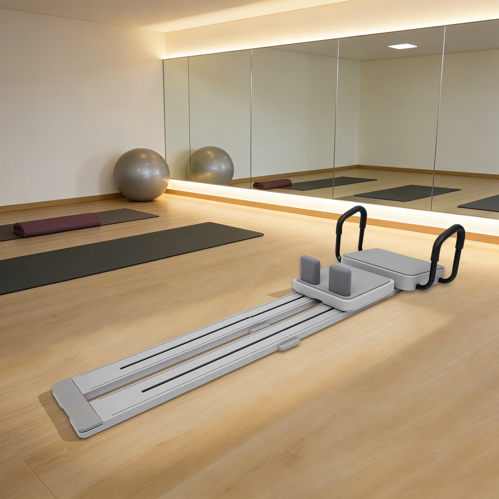 Pilates Board, Multi-Functional Pilates Ski Machine 4-in-1, 360° Rotating Rails Adjustable for Core Training Home Workout