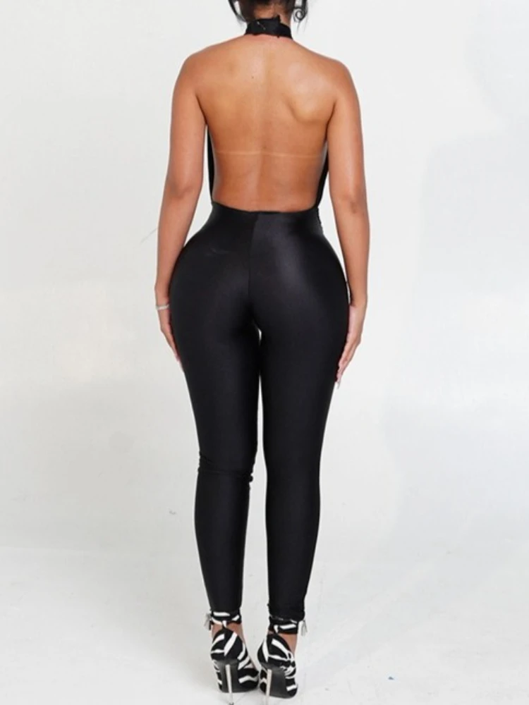 SsTss المرأة الصيف الصلبة الرسن طوق عارية الذراعين سليم بذلة قطع التفاصيل أكمام Ruched بناطيل ضيقة وزرة كلوبوير #4