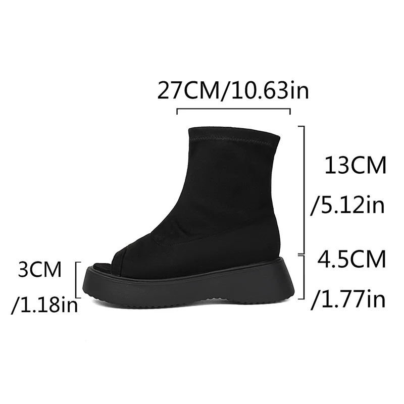 

YMECHIC Women Peep Toe Platform Ankle Boots Black Stretch Sock Booties Thick Sole Goth Streetwear Shoes Summer Autumn Plus Size