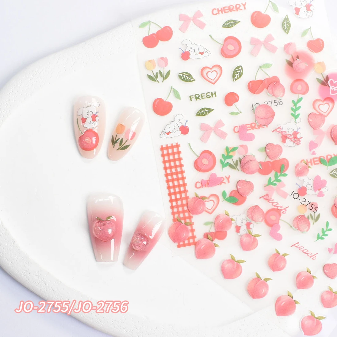 5D Nail Art Stickers Fresh Sweet Fruits Strawberry Cherry Bowknot Love Heart Lemon Self Adhesive Nail Decal Manicure Decorations